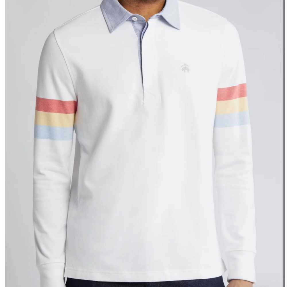 Brooks Brothers Stripe Sleeve Cotton Rugby Shirt, Medium